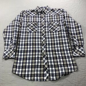 White Horse Shirt Mens Medium Blue White‎ Plaid Pearl Snap Western Cowboy Adult